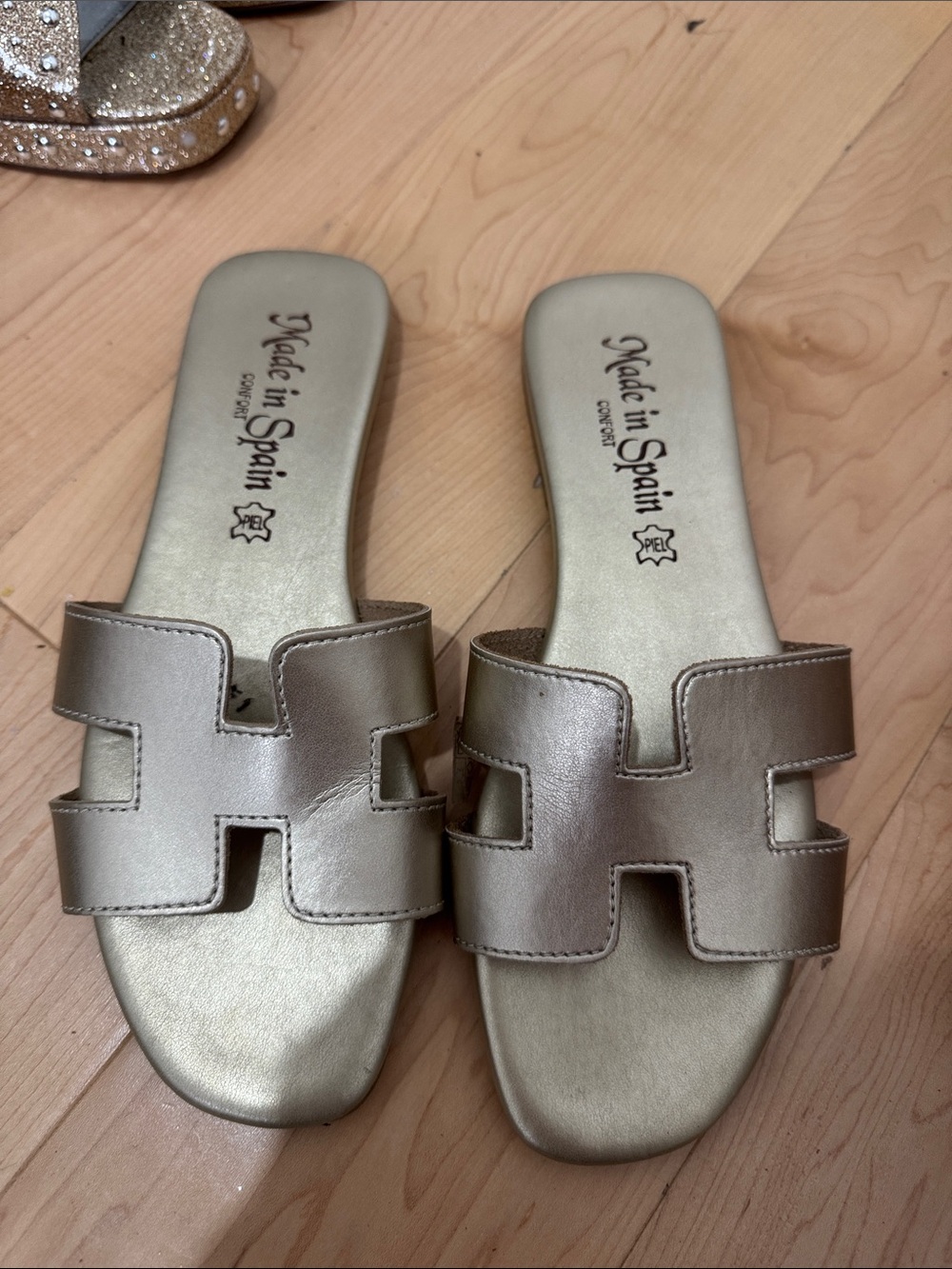 Metallic Gold Slide Sandals - Women's